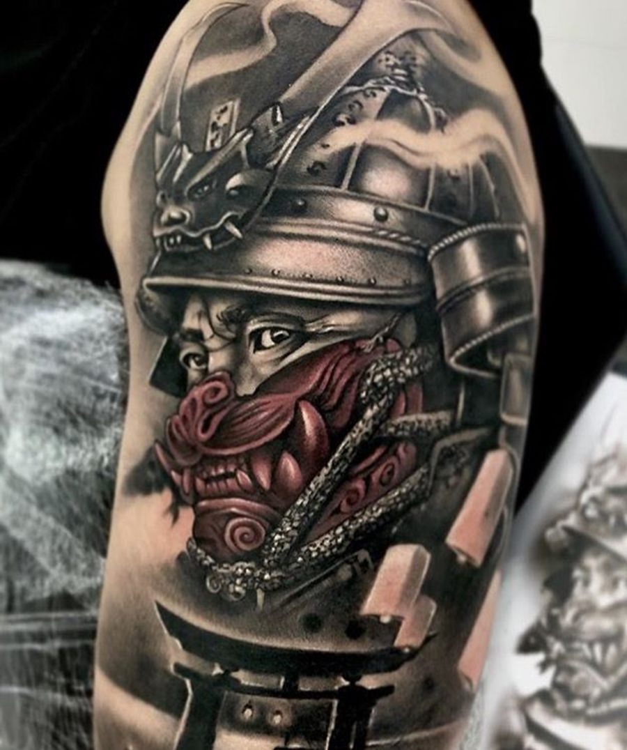 Samurai tatuado no braço - tatuagem japonesa